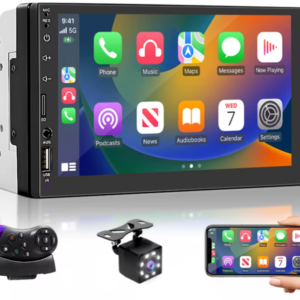 Autoradio Android Auto Carplay 2 DIN avec Écran, Caméra de Recul, Lecteur Multimédia, Bluetooth, Radio FM, USB et TF Card