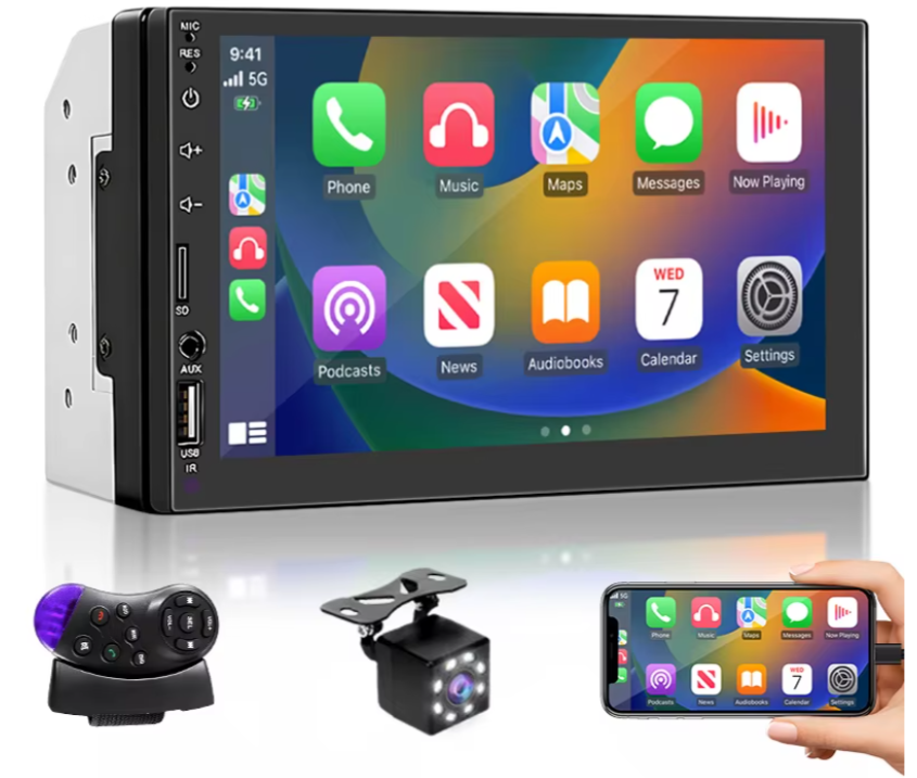 Autoradio Android Auto CarPlay 2 DIN avec Caméra de Recul