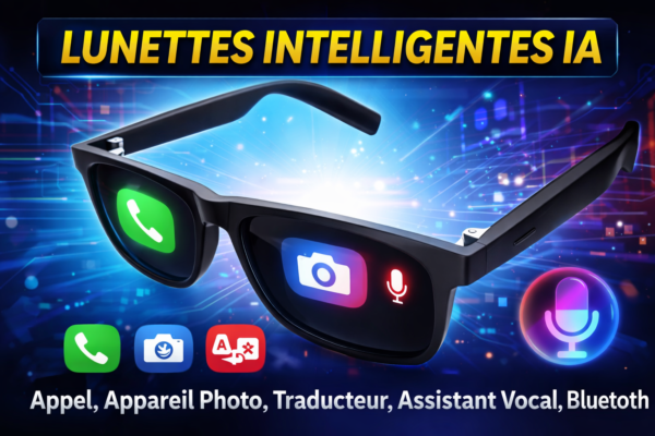 Lunettes Intelligentes IA Lenovo, Appel, Appareil Photo, Traducteur, Assistant Vocal, Bluetooth