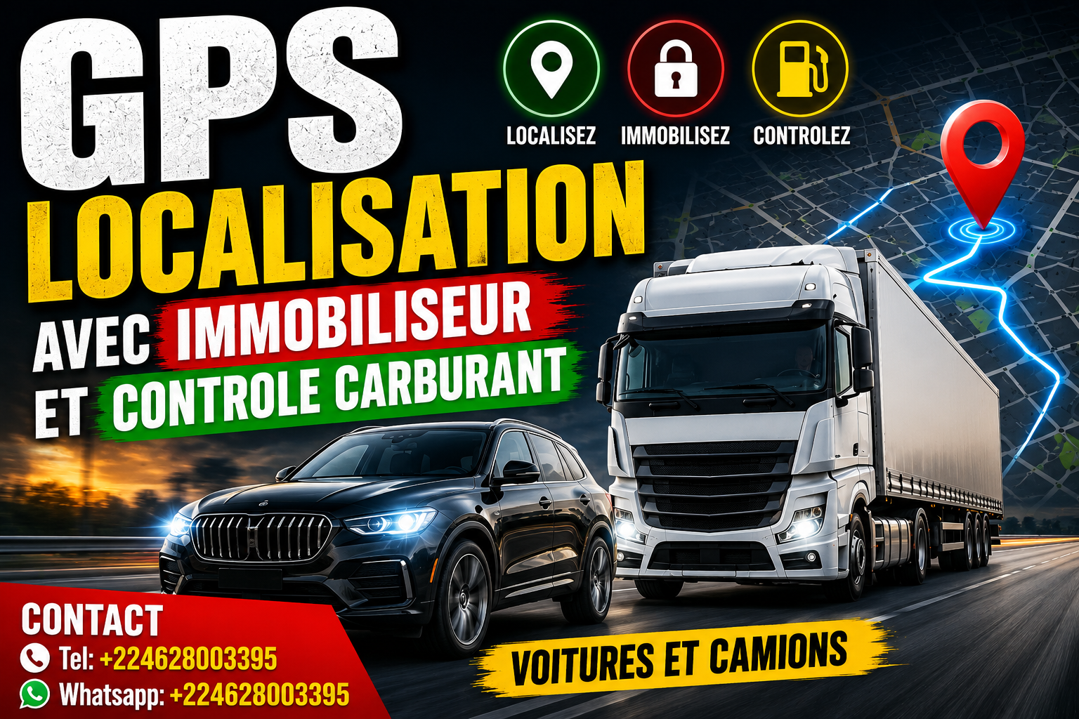 GPS Localisation avec Immobiliseur et Controle Carburant - Pour Voitures et Camions